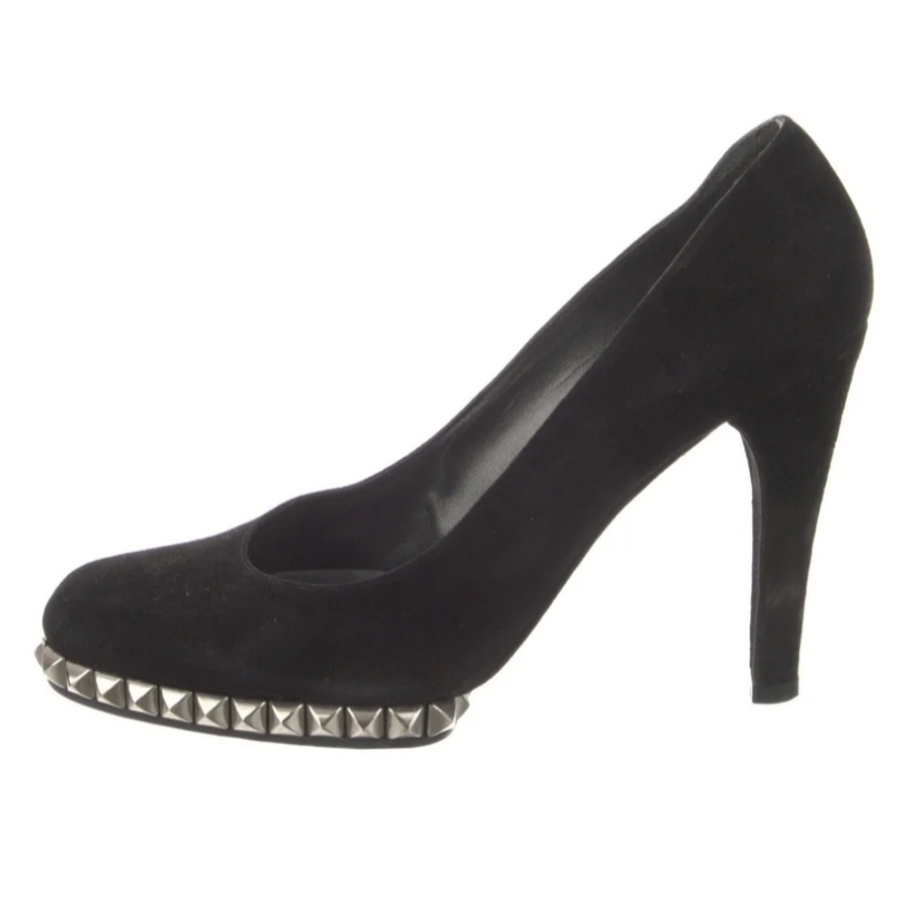 Stuart Weitzman Black Suede Studded Platform Pumps Heels-8